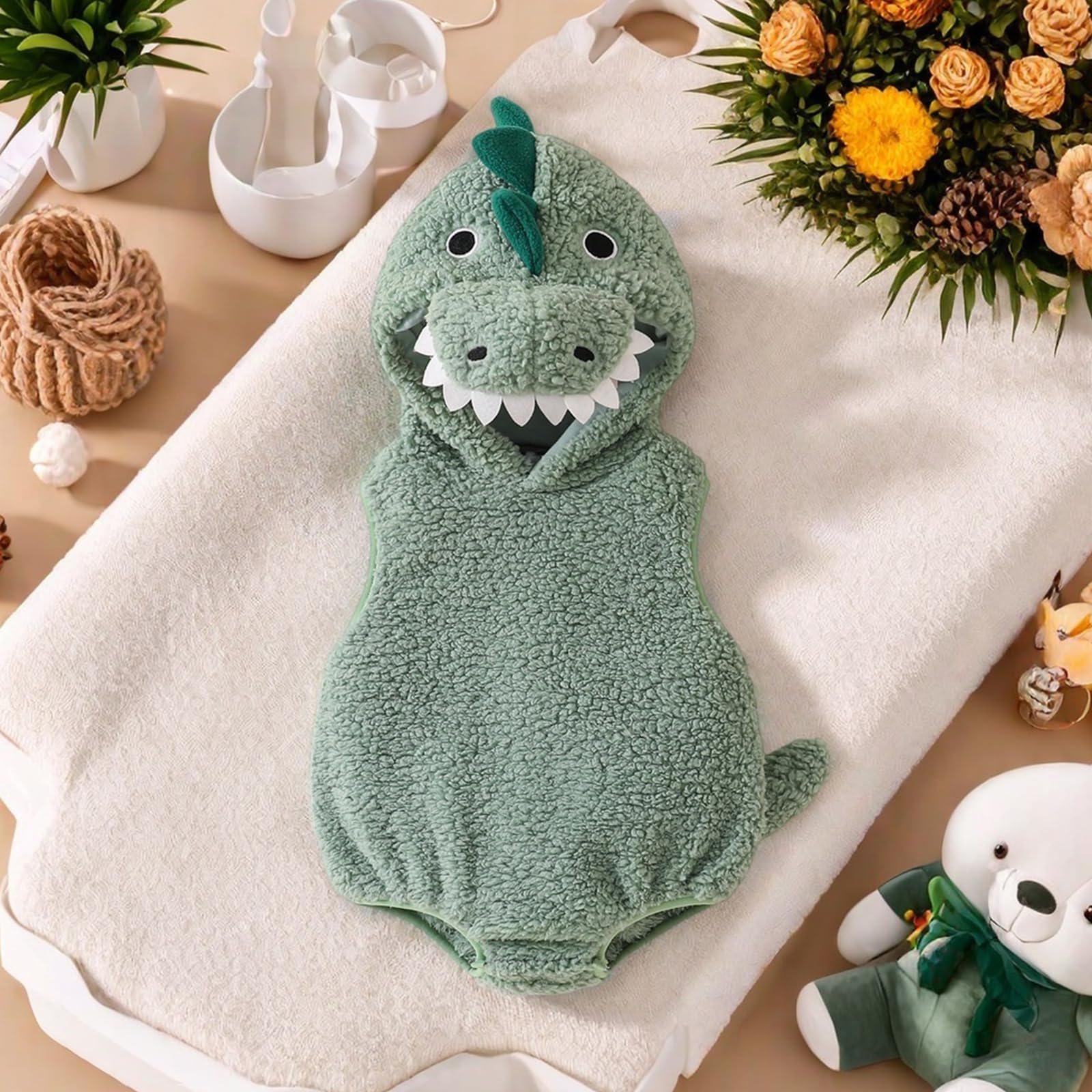 Dinosaurier-Kostüm für Babys, Jungen, Mädchen, niedlich, ärmellos, mit Hut, Neugeborene, Halloween, Cosplay-Kleidung