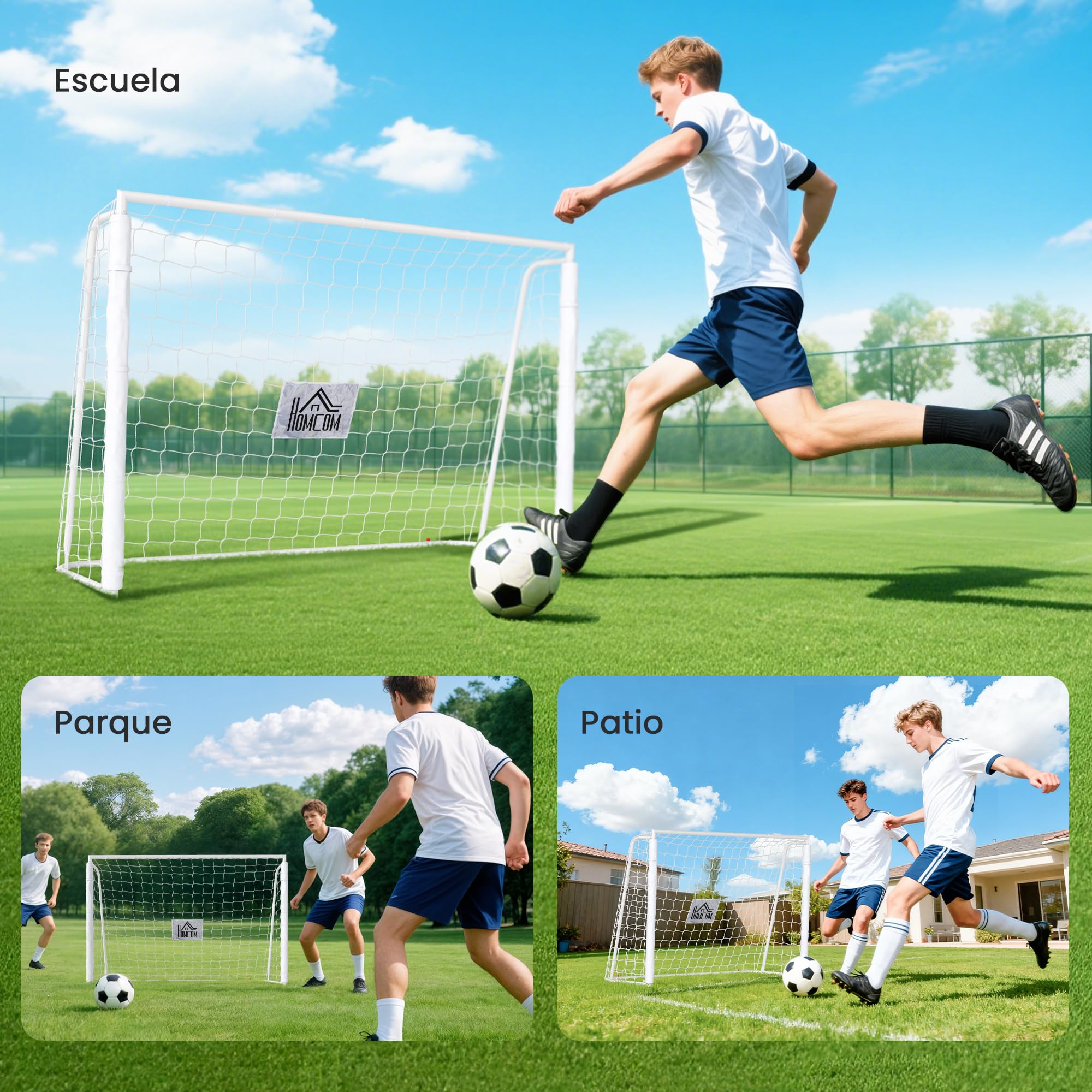 HOMCOM Portería de Fútbol con Soporte de Metal y Red 186x62x123 cm Blanco | Puerta de Fútbol, Entrenamiento, Jardín Aire Libre