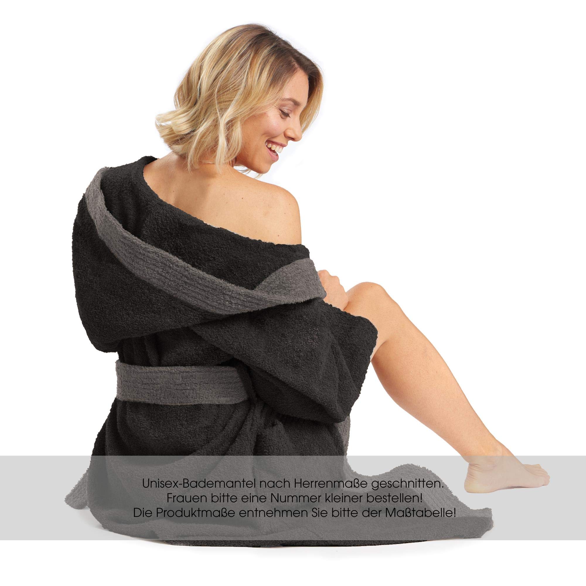 aqua-textil Föhr Accappatoio con Cappuccio A Tinta Unita Lungo Tasche Applicate Cuciture Decorative Donna Uomo Unisex Puro Cotone