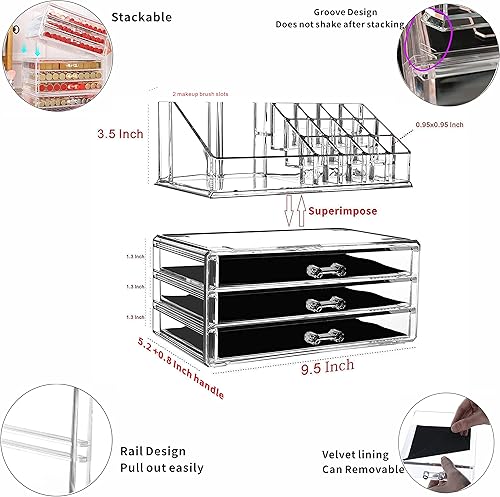 Miniatura 8 de Cq acrylic Organizador de maquillaje para el cuidado de la piel, vitrinas grandes transparentes para cosméticos, caja de almacenamiento apilable con