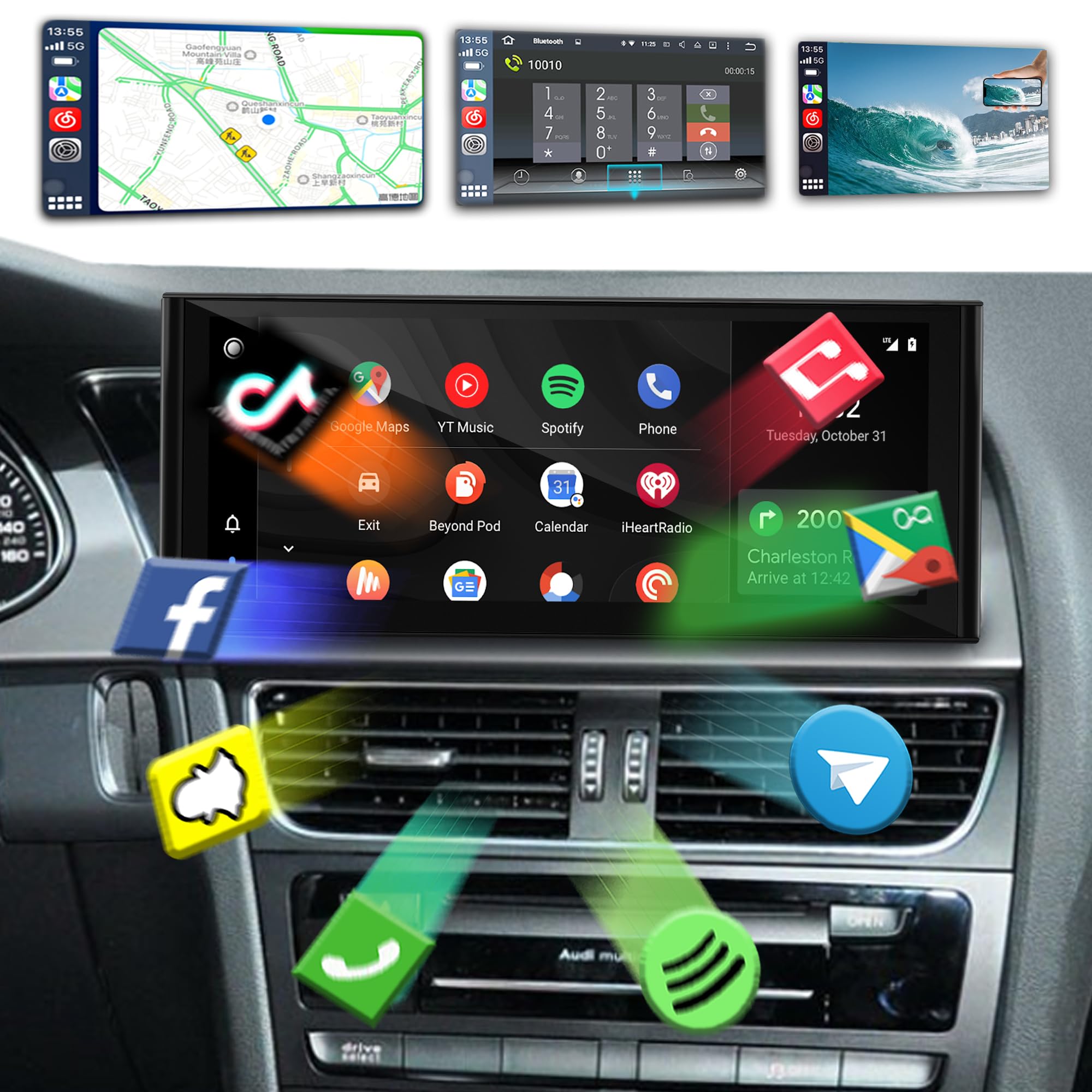 Wireless CarPlay Car Stereo 10.25 Inch 64G Touch Screen Android
