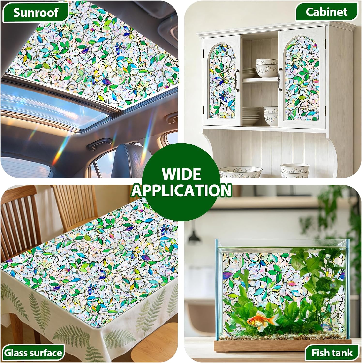 Stained Glass Window Film, Rainbow Privacy, One Way Decorative Tint, Static Cling, Renter Friendly for Home Bathroom Door