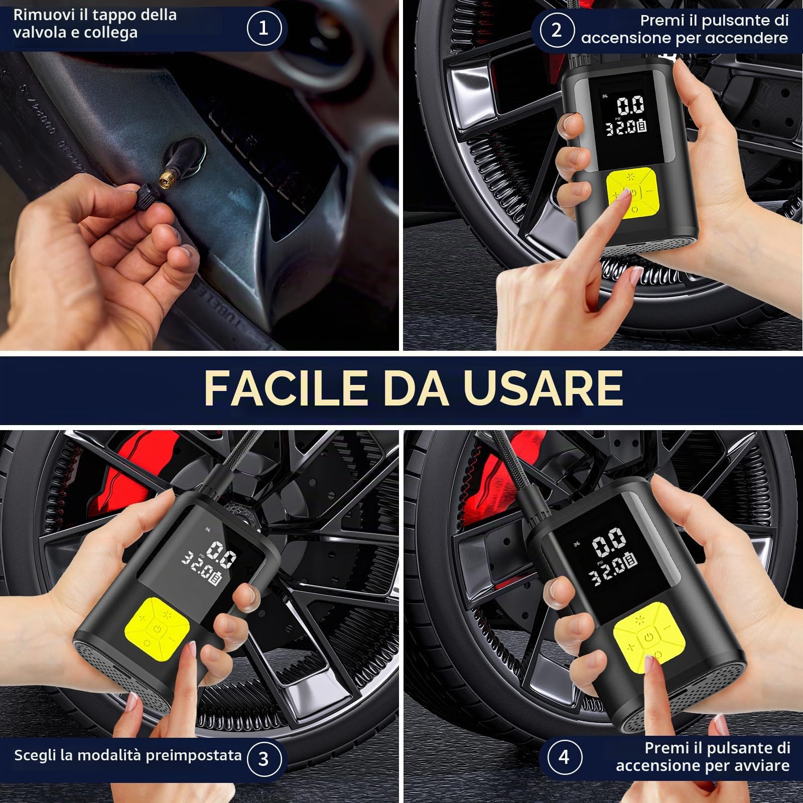 EUARY 6000mAh Mini Compressore Aria Portatile Auto, 150PSI Gonfiatore Bici Elettrico con Schermo LCD Digitale e Torcia LED, Pompa Elettrica per Bicicletta, Auto, Moto, Monopattino, Palloni