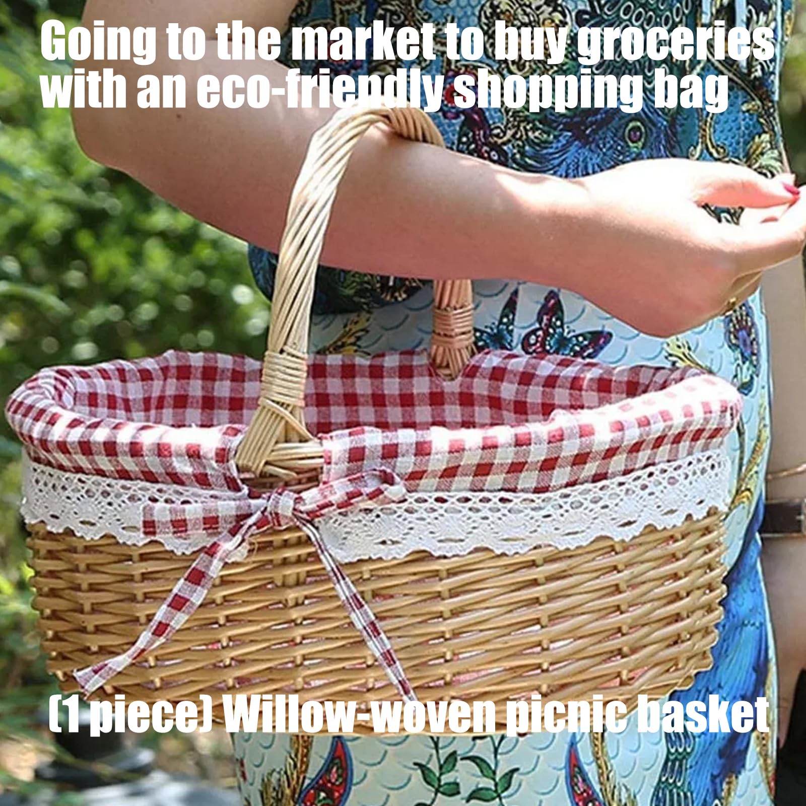 NUEAYMS Cestino portaoggetti Portatile in Vimini con Manico Pratica Borsa da Picnic all ' Aperto per la Spesa in Vimini per Confezioni Regalo per Escursioni in Campeggio all ' Aperto