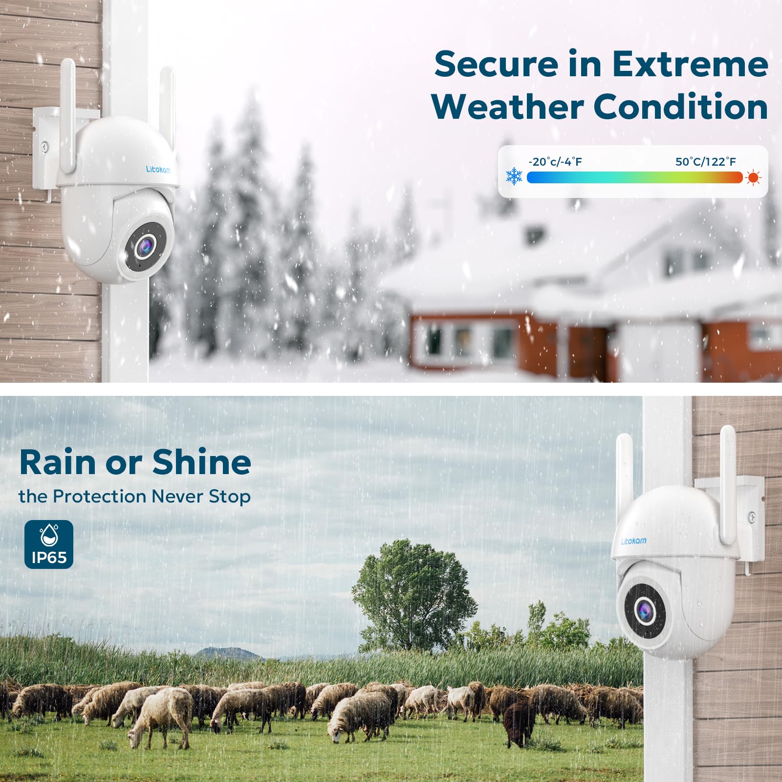 litokam 2K 4MP Überwachungskamera Aussen, 2.4GHz WLAN Kamera Outdoor mit Bewegungserkennung, Zwei-Wege-Audio, 360° PTZ Kamera überwachung aussen, WLAN Überwachungskamera Außen für Babyphone mit Alexa