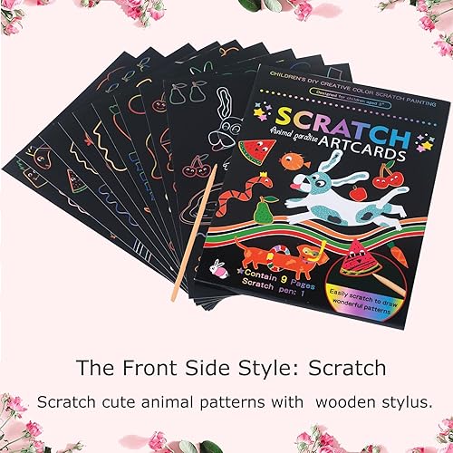 Miniatura 8 de SuyuanArt Animal Unicorn Ocean Mermaid Color Scratch Rainbow Art Paper Set para niños, dibujo mágico, manualidades de madera, lápiz capacitivo,