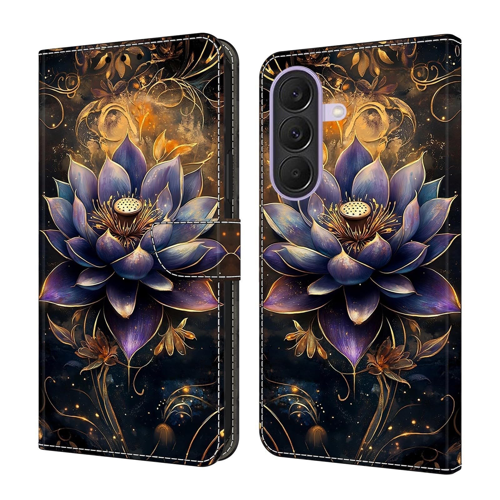 Generic Étui compatible avec Samsung Galaxy S20 Ultra (Motif : violet lotus doré) en cuir Portefeuille à rabat magnétique Motif