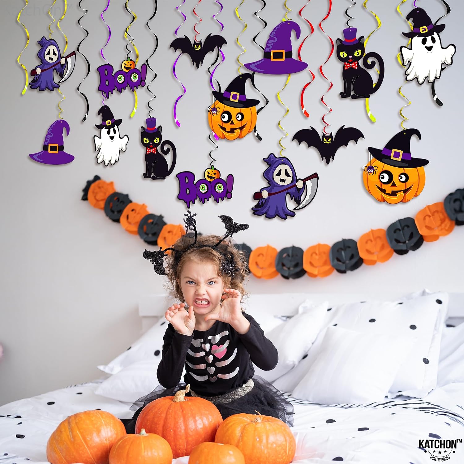 KatchOn, Halloween Hanging Decorations - Large, Pack of 28 | Spooky Halloween Hanging Swirls for Halloween Party Decorations | Halloween Ceiling Hanging Decorations for Halloween Decorations Indoor