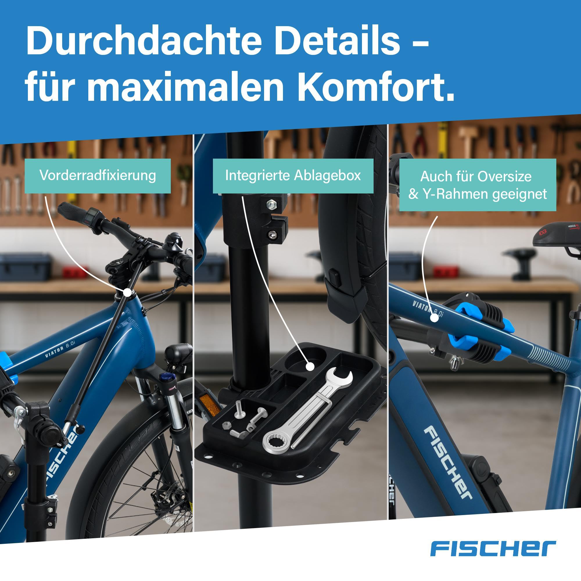 Fischer - Soporte de Montaje para Bicicleta (4 Patas, Altura Regulable, Estable con Soporte Fijo)
