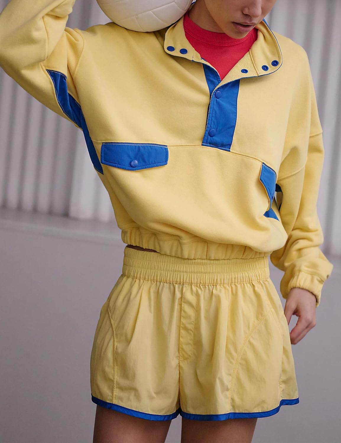 Women Quarter Button Sweatsuits 2025 Oversized Color Block Sweatshirts Sets Shorts Tracksuits Casual 2 Piece Outfits