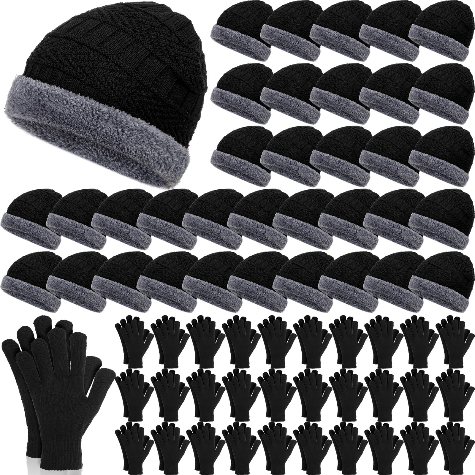 40/110 Pcs Winter Hats and Gloves Bulk for Men Women Fleece Lined Beanie & Glove Set Unisex Hats Gloves for Homeless-image-41