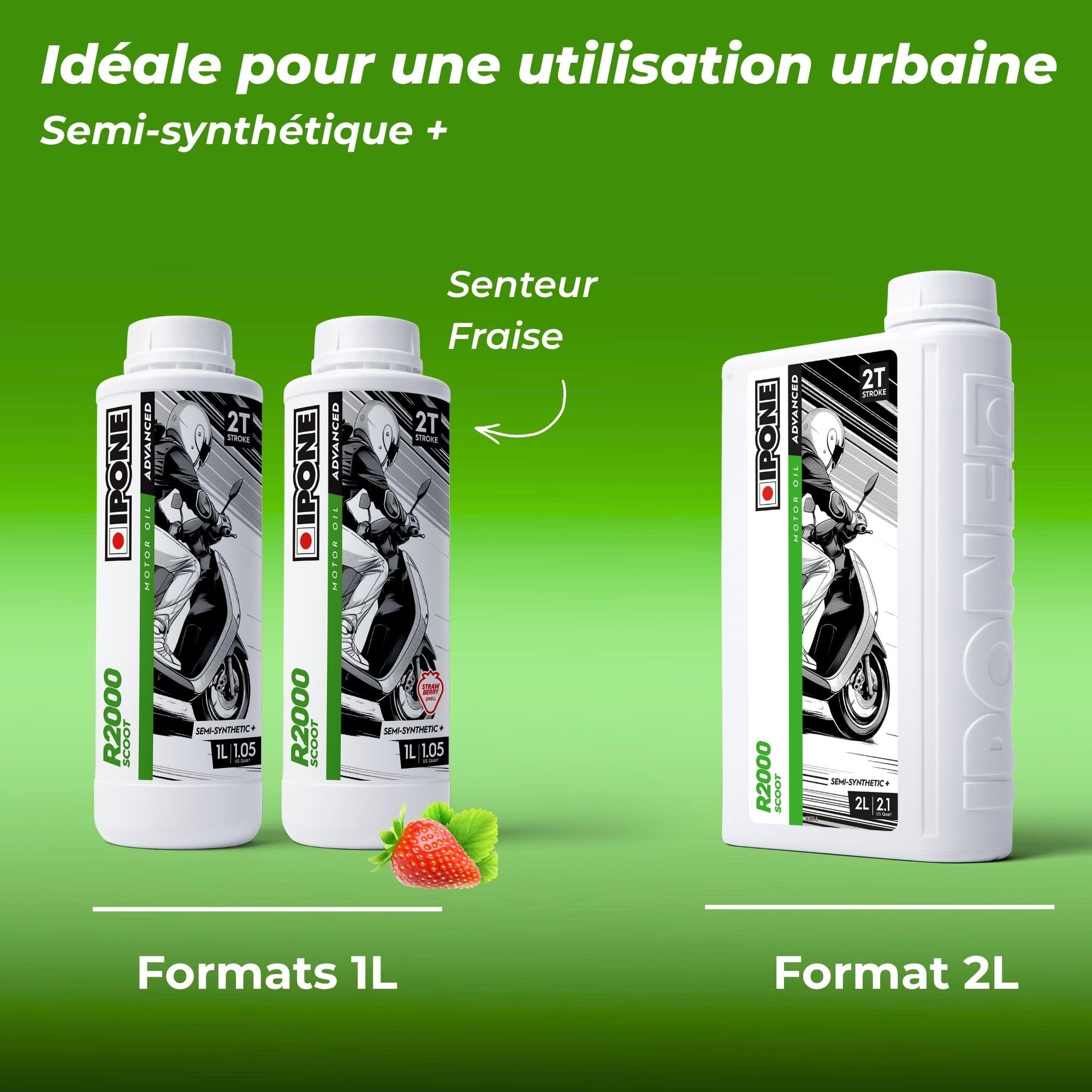 IPONE – Huile Moteur Scooter 2 Temps R2000 Scoot – Bidon de 2 Litres - Semi-Synthétique+ - Gamme Advanced - Propreté du moteur garantie - Réduction des émissions de fumée