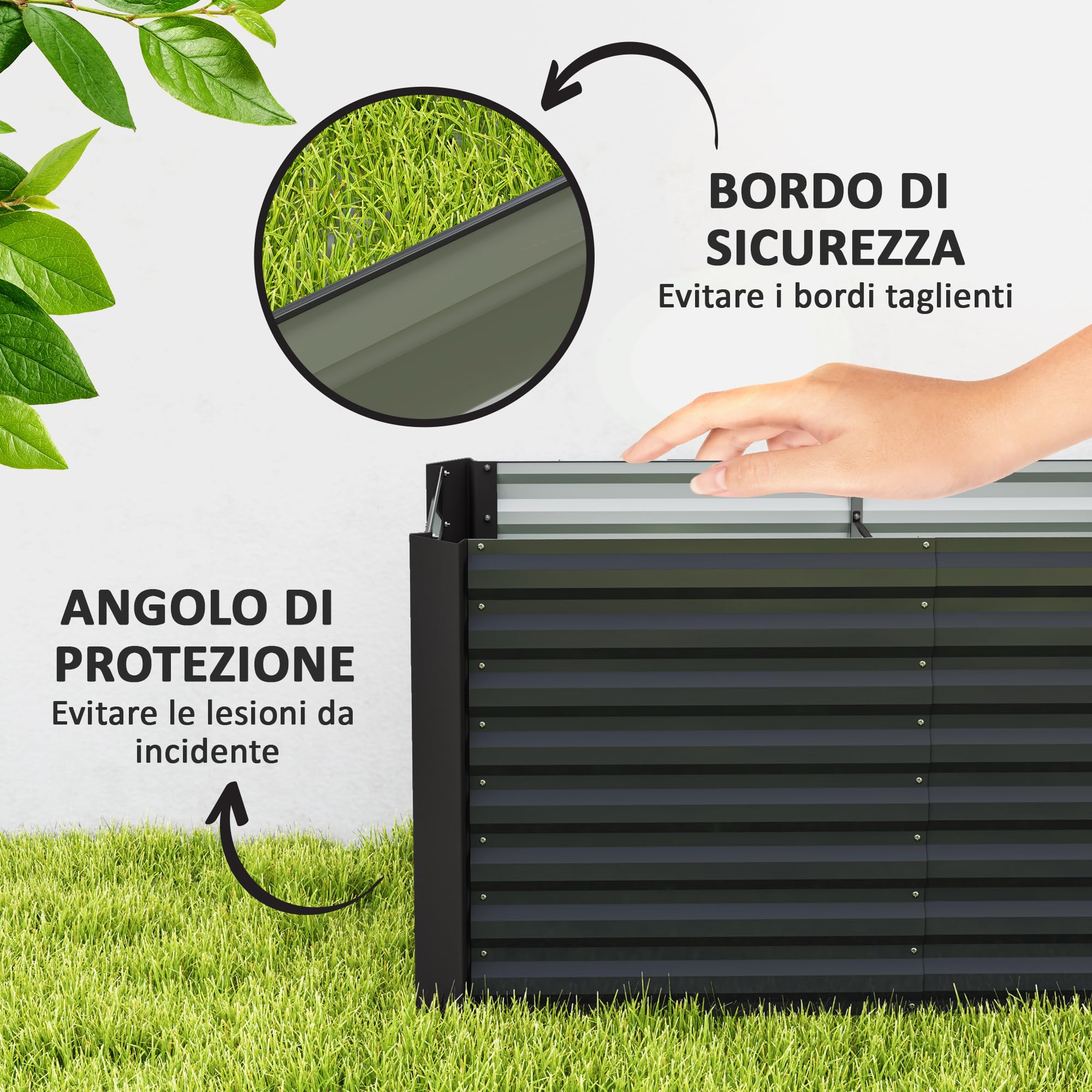 Outsunny Aiuola Rialzata Set di 2 Fioriera Rialzata Rettangolari, Cassoni Orto, Fondo Aperto, Letti per Orto Rialzato in Acciaio Zincato per Erbe, Frutta, Verdura di Fiori, 120x60x60 cm, Grigio Scuro