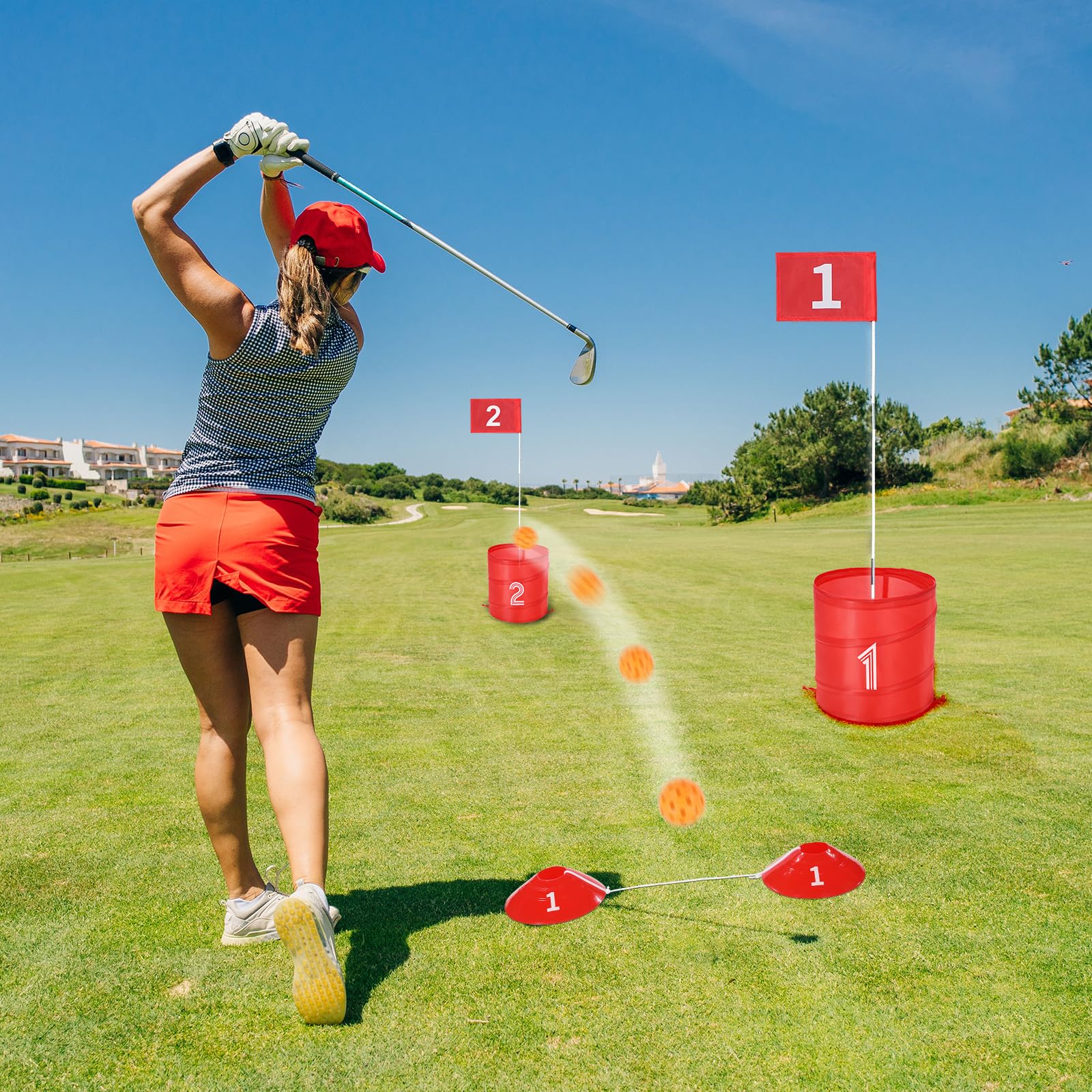 VEVOR Juego de Golf para Patio Campo de Golf de 3 Hoyos Juego de Práctica de Golf con Baldes Juego de Golf para Familias Juego de Golf Portátil para Exteriores para Césped, Patio, Campamento