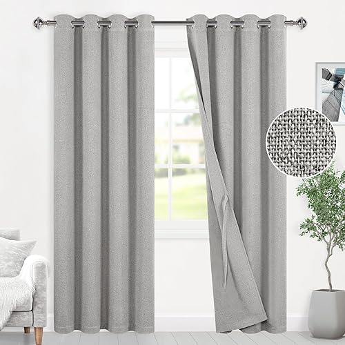 DWCN Cortinas 100% opacas para dormitorio, cortinas de lino de granja de 84 pulgadas de largo, juego de 2 paneles de cortina térmica gris con 2