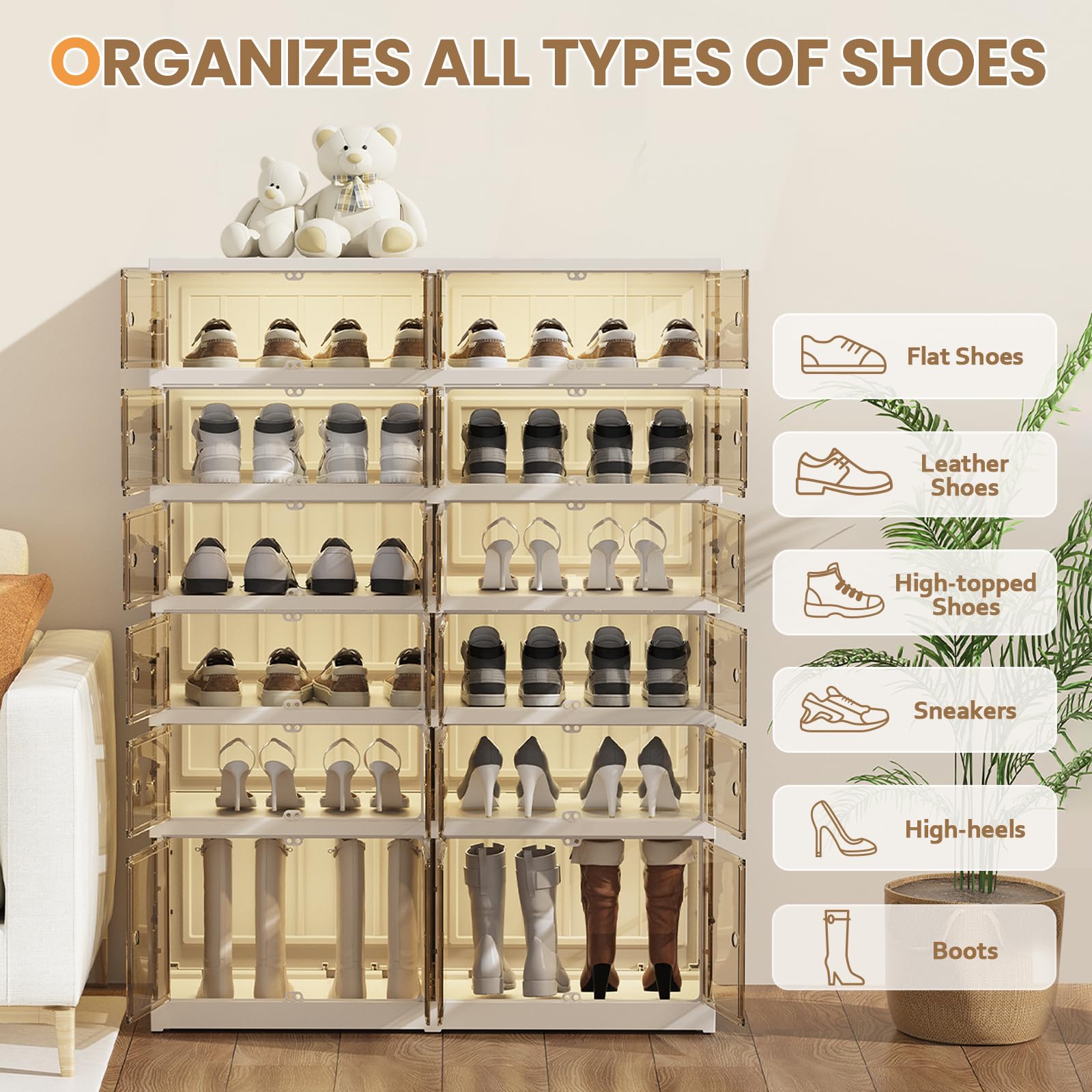 ELPHECO Zapatero Plegable de 6 Niveles para Entrada, Organizador portátil de Zapatos para 24 Pares, Armario de Almacenamiento de Zapatos Plegable con Puerta magnética, contenedores de Almacenamiento
