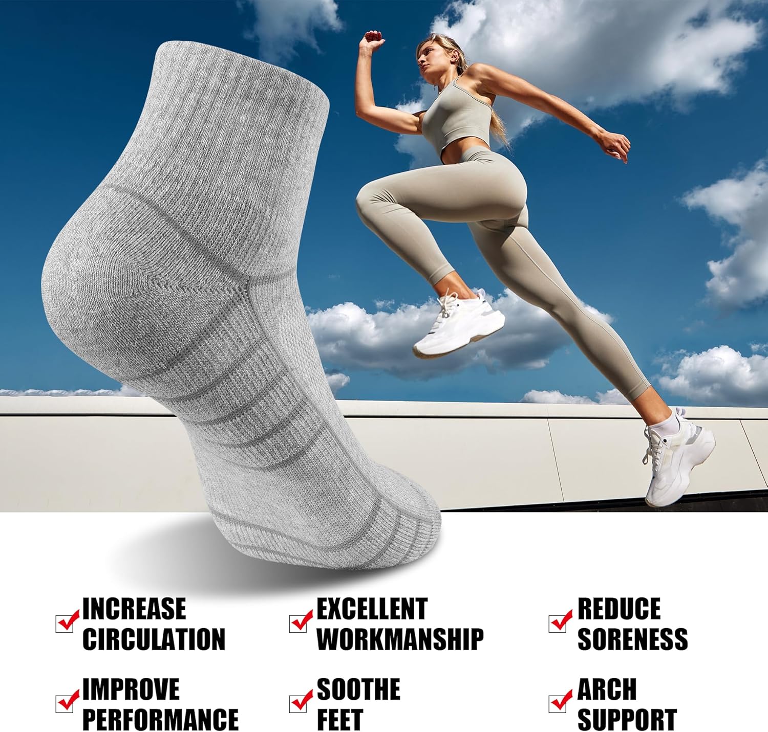 Lapulas Athletic Quarter Socks for Men Women, Cotton Mesh, Cushioned Arch Support, Non-Slip Running Ankle Design, 6 Pack - Image 6