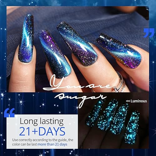 Miniatura 3 de UR SUGAR Juego de esmaltes de uñas de gel con purpurina, 6 colores con purpurina 9D para gato, magnético, negro, kit de esmalte de gel que cambia de