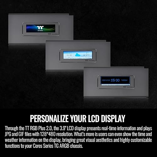 Miniatura 4 de Thermaltake Kit de panel LCD negro serie Ceres, pantalla LCD de 3.9", compatible con el software TT RGB Plus 2.0, presenta información en tiempo