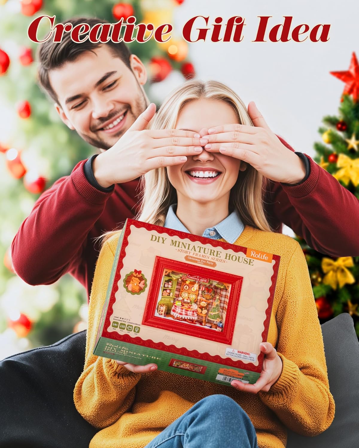 Rolife DIY Miniature Christmas House Kit Creative Frame 3D Wall-Mountable Dollhouse Mini Room Building Set Holiday Home Decor Craft for Adults (Christmas Eve Party)