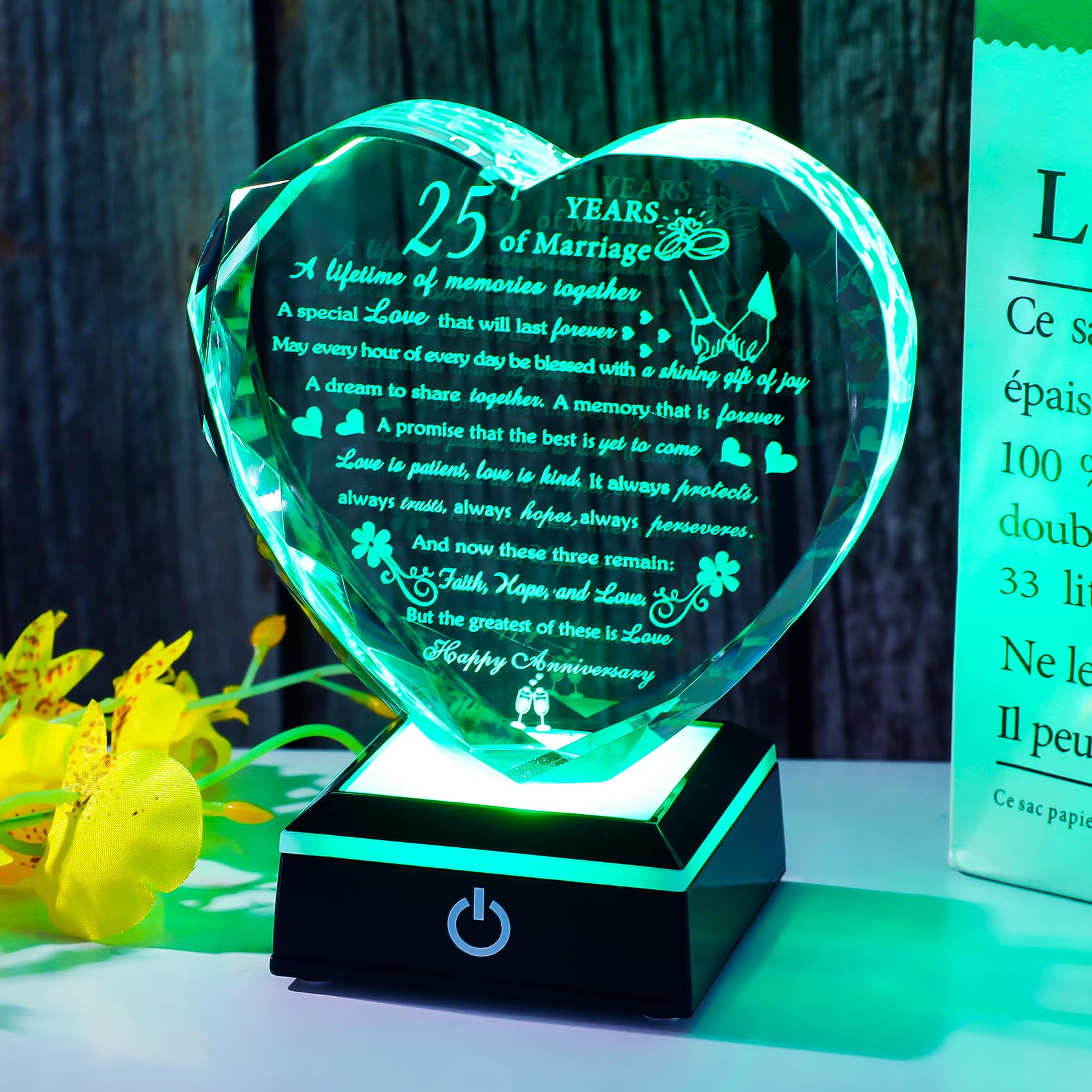 25th Wedding Anniversary Crystal Gifts for Couples Parents, Romantic Heart 25th Anniversary Keepsake Gifts for Her Him, 25 Years of Anniversary Marriage Gifts for Wife Husband