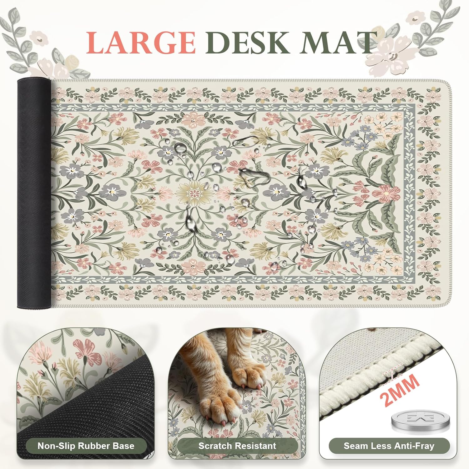 iLeadon Desk Protector Mat, Cute Ergonomic Wrist Pad for Keyboard and Mouse, Non Slip Desk Mat with Wrist Rest, Extra Large Full Desks Mouse Pad with Coaster for Women Office (Grey) - Image 5