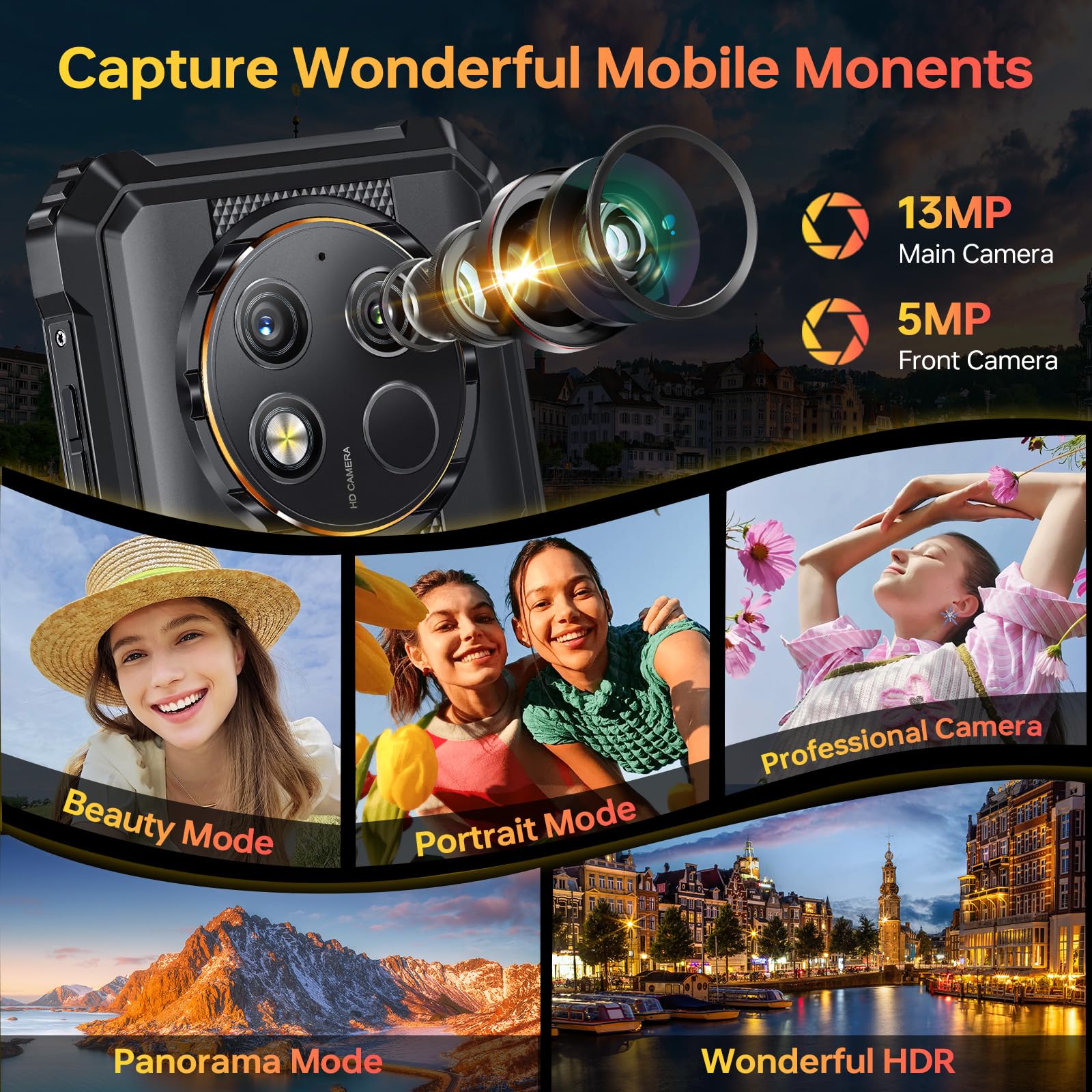 WP28E Rugged Smartphone 2026-10600mAh Telefono Indistruttibile | 16GB+64B/1TB Smartphone Rugged, 6.52" Celluare Antiurto, 13MP Cellulare Impermeabile, Android 15/4G Dual SIM/OTG/NFC, Nero