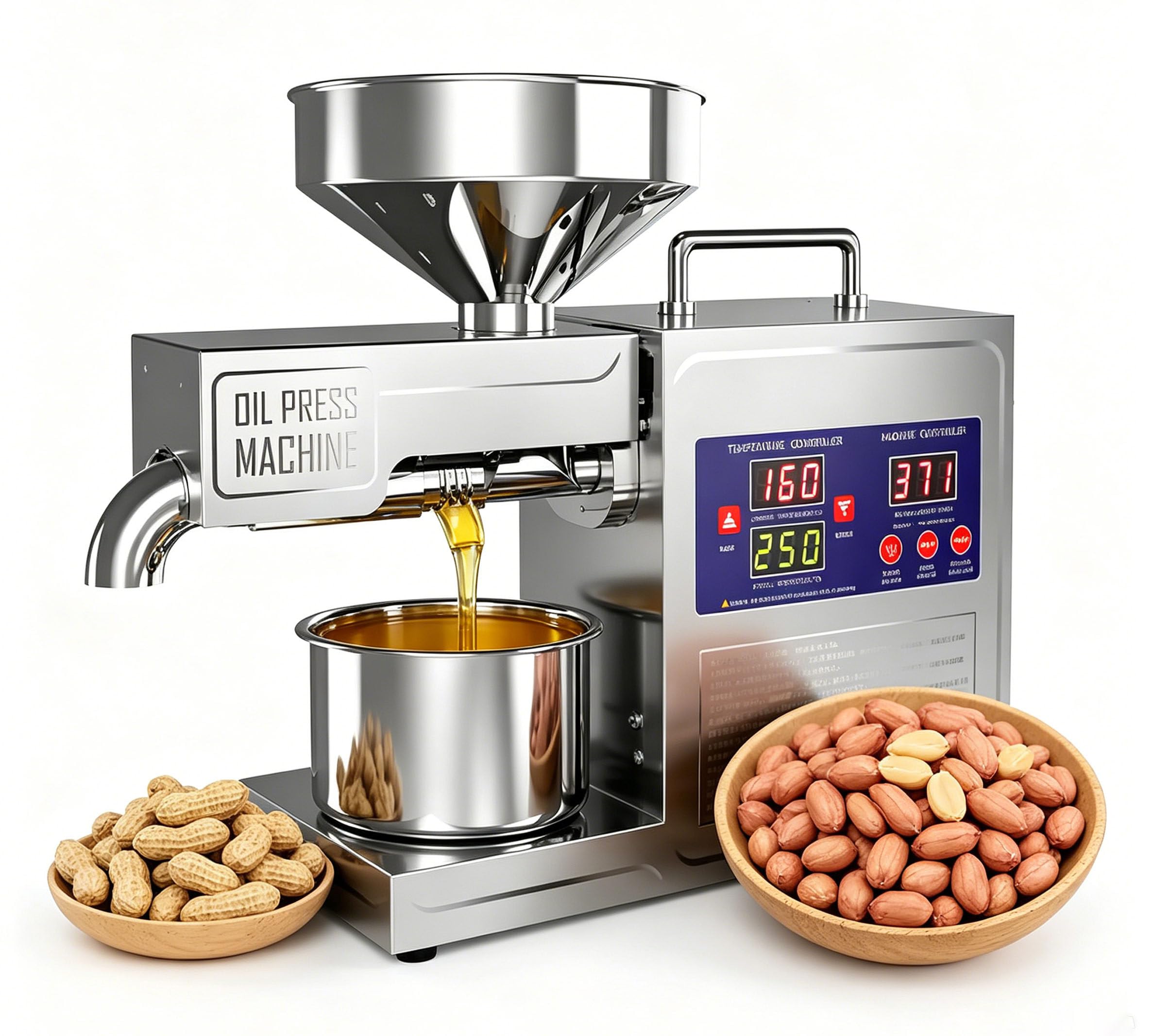 DUMIPME Electric Oil Expeller Press Machine, Hot Cold Press Oil Extractor, Stainless Steel Oil Presser for Peanut Sesame Sunflower Walnut Flaxseed Home Use