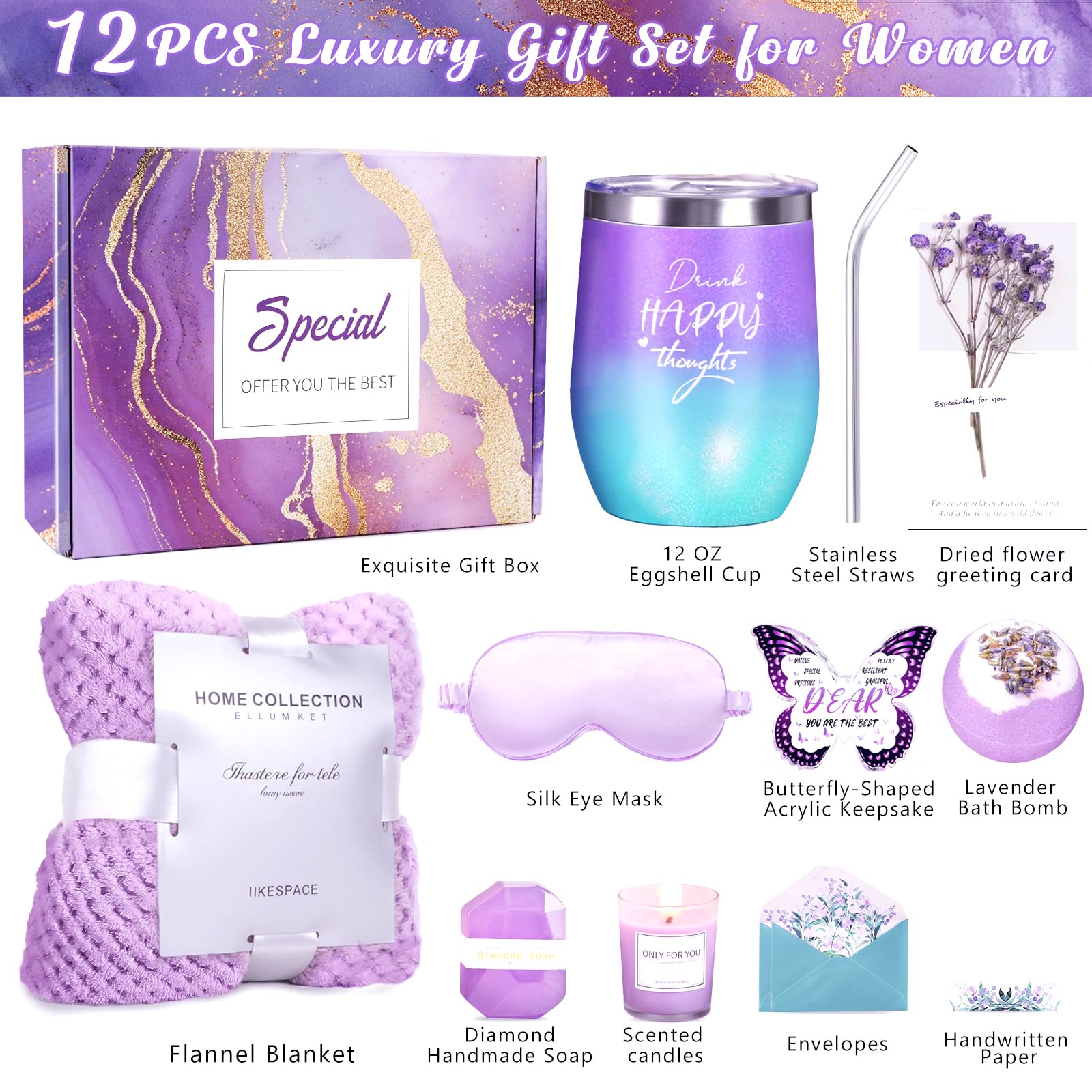 Birthday Gifts for Women, 12 PCS Unique Relaxing Spa Self Care Box Get Well Soon Gifts Baskets, Mothers Day Gifts for Mom, Wife, Girlfriend, Friends, Her Fantasy Box ()