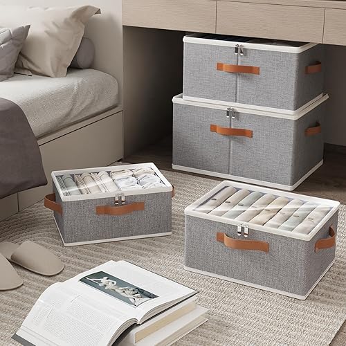 Miniatura 7 de OUTBROS Contenedores de almacenamiento grandes con tapa, bolsas plegables, organizador de armario con asa y cremallera, se utilizan para almacenar