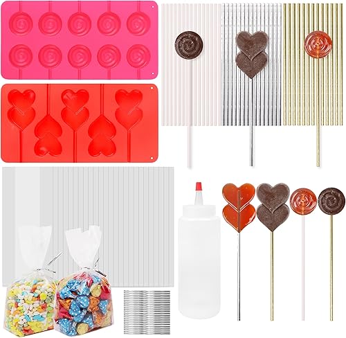 Juego de 45 palitos de piruleta, palitos y envoltorios para tartas, juego de bolsas de dulces de piruleta, moldes de silicona para dulces,