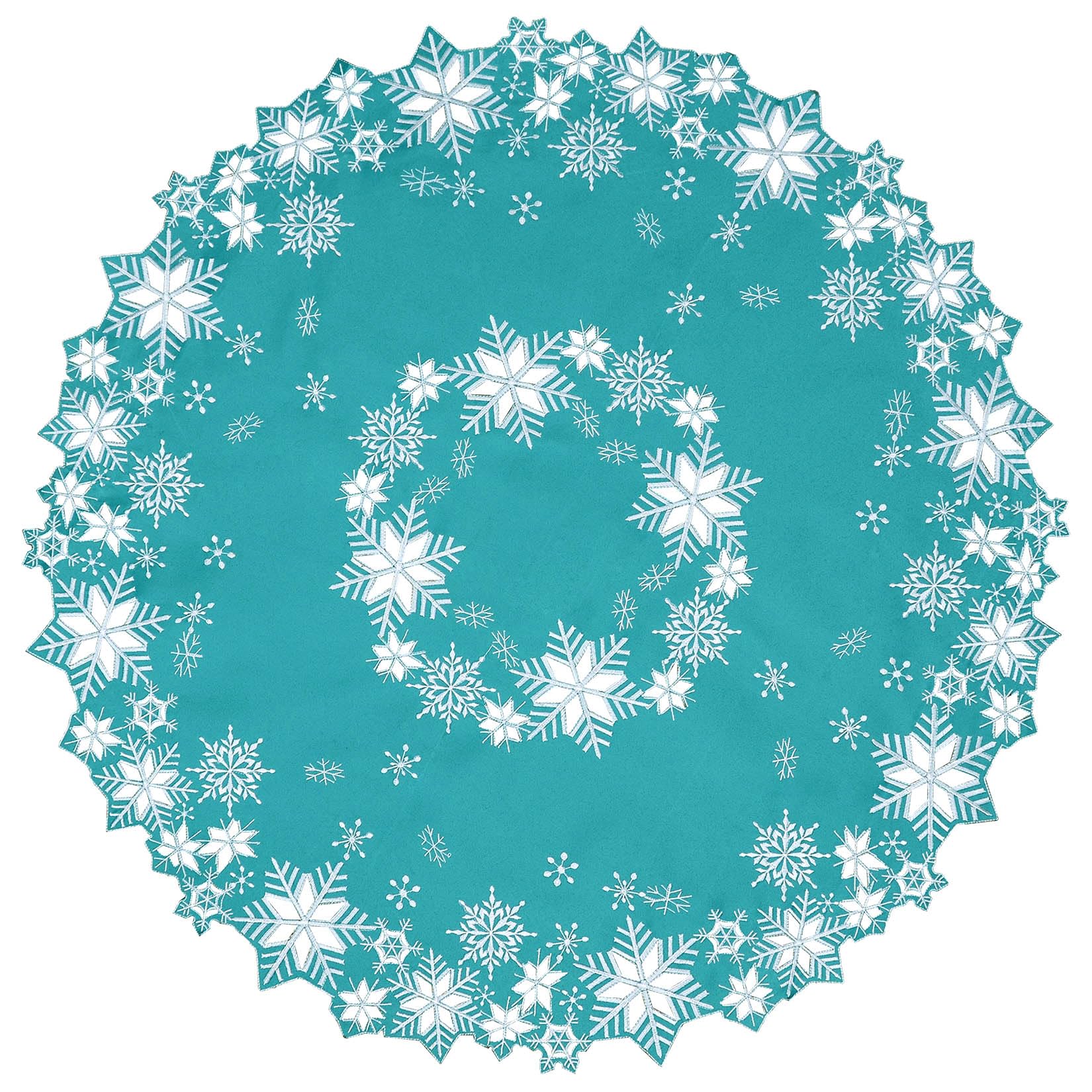 Simhomsen Small Embroidered Teal Snowflakes Tablecloth, Round Toppers for Christmas Holiday and Winter (Teal, Round 34 inches) — image 1