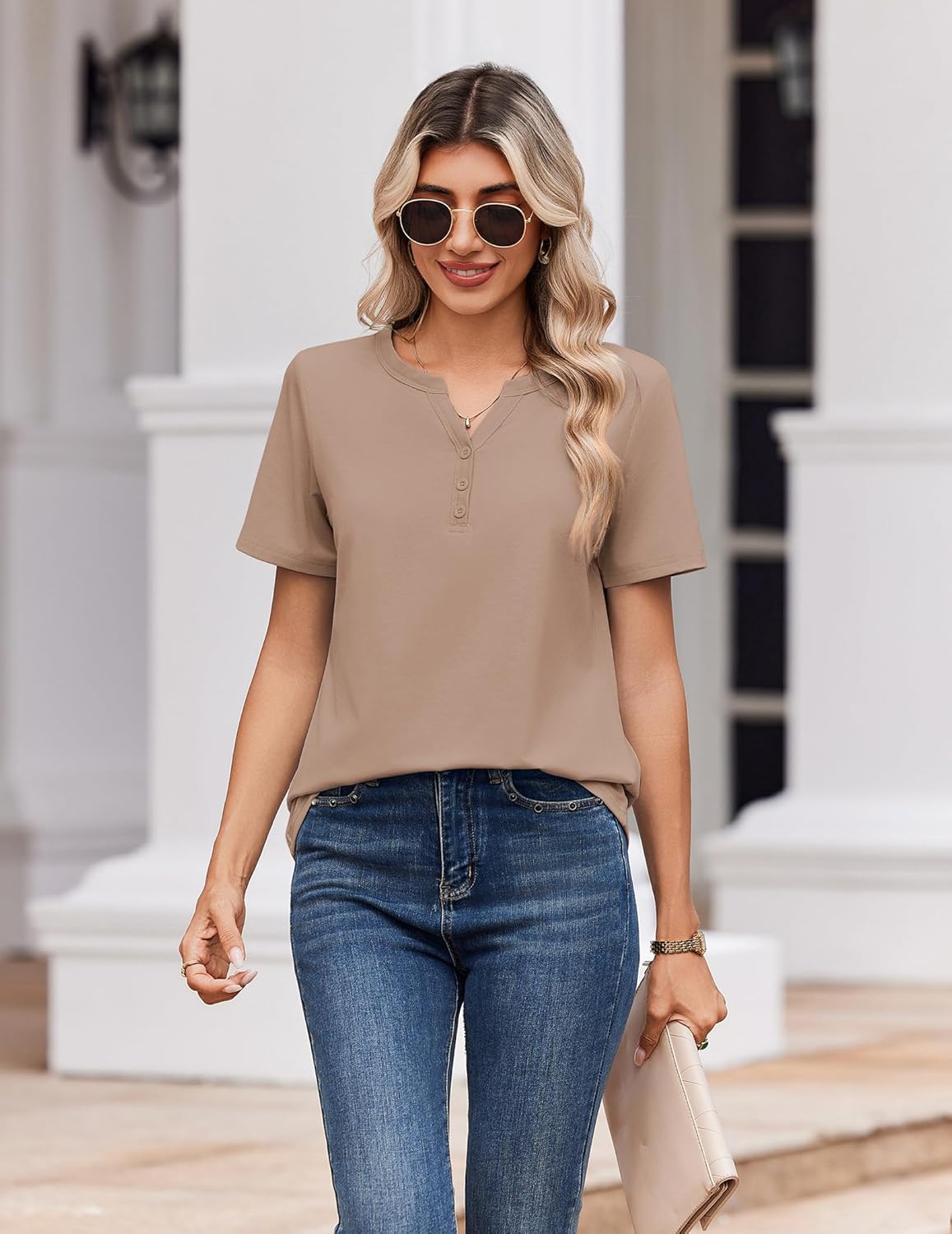 Zeagoo Womens Summer Tops V Neck Short Sleeve Shirts Dressy Casual Blouse Spring Vacation Tshirts Clothes - Image 4