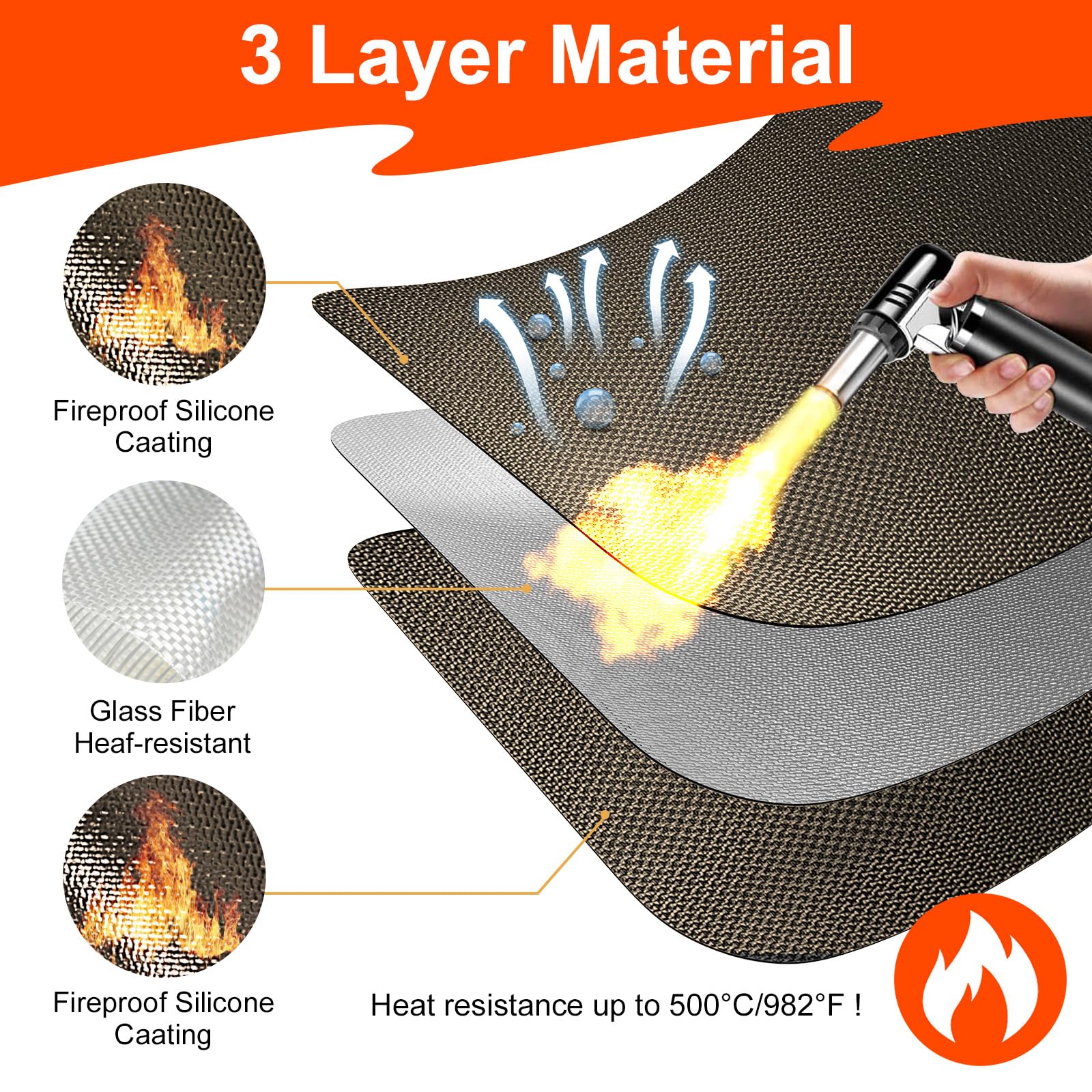 Tappetino Antincendio 50x70cm In Fibra Di Vetro - Ignifugo Per Cucina, Resistente Fino A 500°C - Foto 2