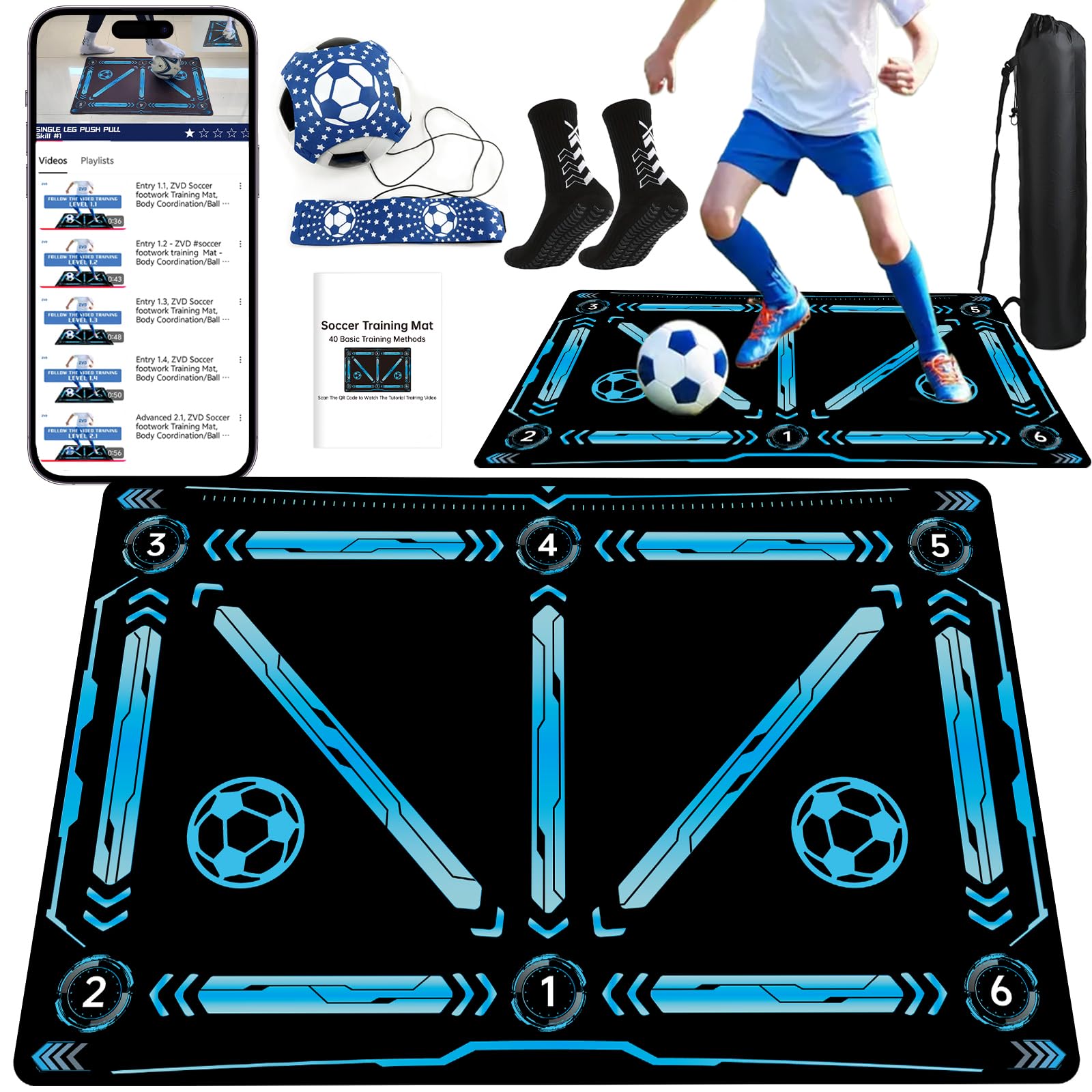 Fussball Matte with Video Trainingsmatte Für Ballkontrolle & Schritt-übungen,Anti-Rutsch Stille Absorption Fußballmatte mit Fussballtrainer,Verbessern Sie Kraft,Beweglichkeit Und Koordination