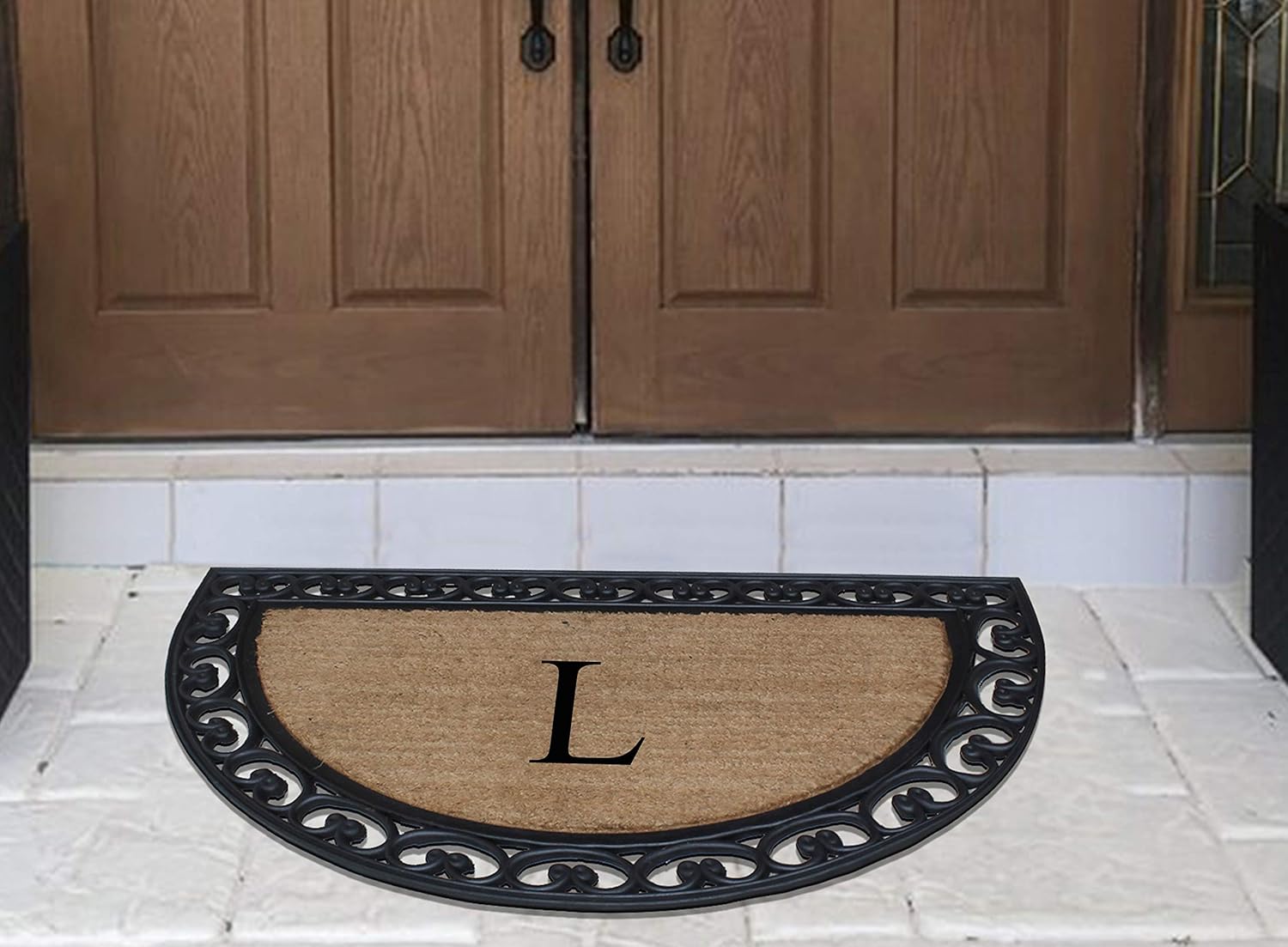 A1 Home Collections A1HC Natural Coir Monogrammed Door Mat for Front Door, 30"x48", Anti-Shed Treated Durable Doormats for Outdoor Entrance, Heavy Duty, Low Profile, Easy to Clean, Long Lasting Mats