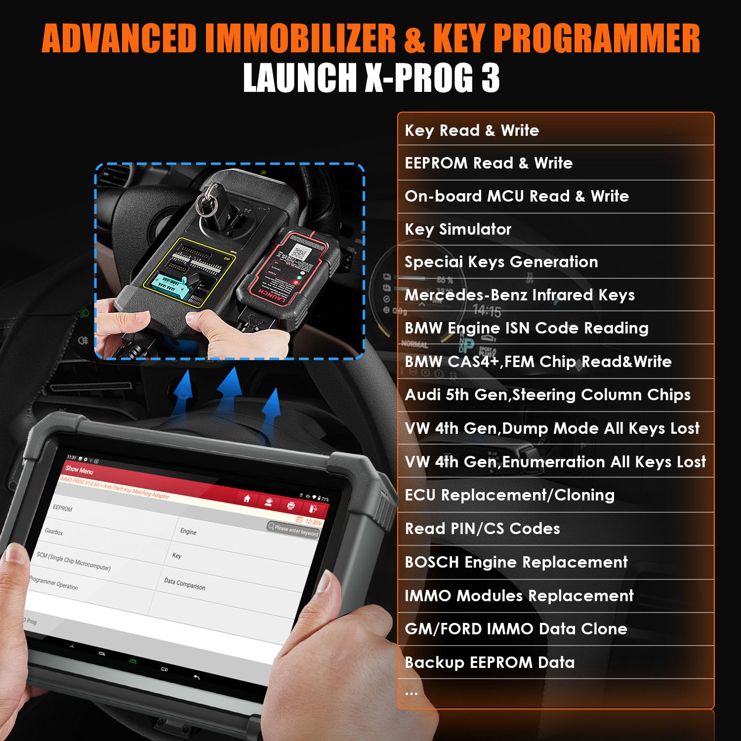 LAUNCH Valise Diagnostic Auto X431 IMMO PLUS Diagnostic Voiture avec Tous systèmes Key IMMO Service 38+ Bi-directionnel Test Actif Obd2 avec CANFD&DOIP FCA Guide V.A.G. 200+ Voiture 2 Ans de Service