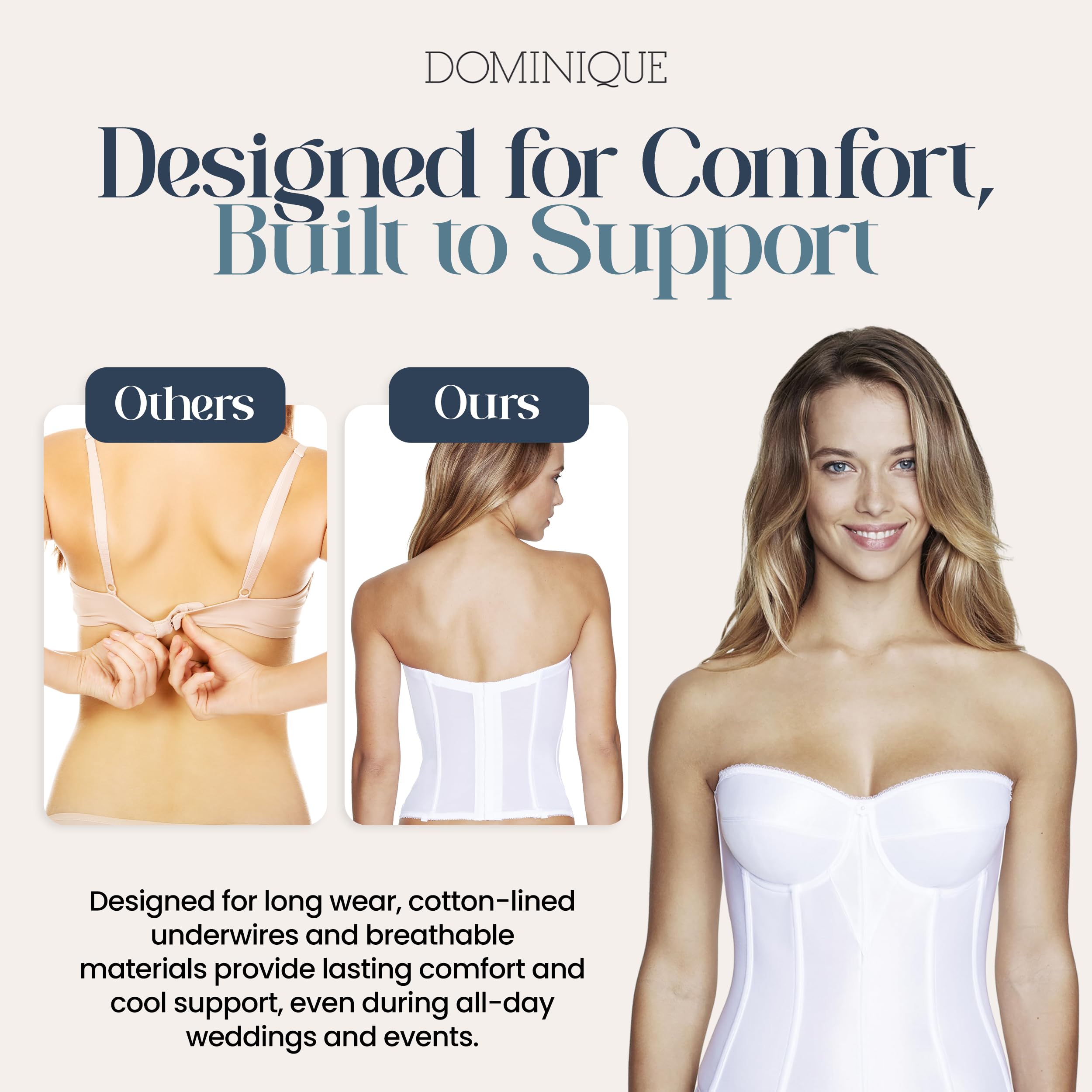 Dominique Women’s Backless Strapless Juliette Satin Longline Bustier Bridal Bra - Picture 19 of 20