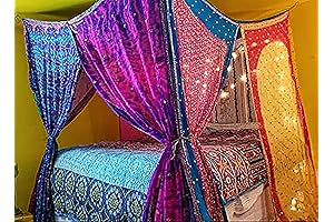 EthinicCraftHub® Boho Bed Canopy with Bunting