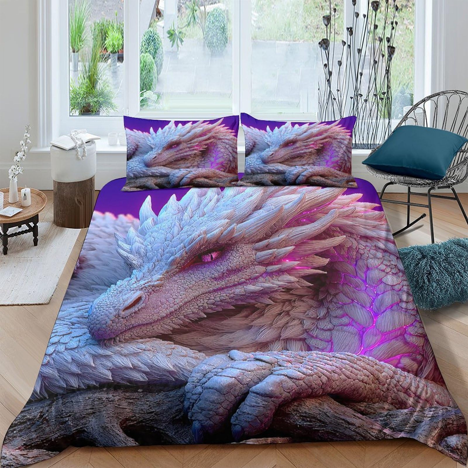 Housse de couette dragon 3D en microfibre 140x200 cm avec sa taie d'oreiller