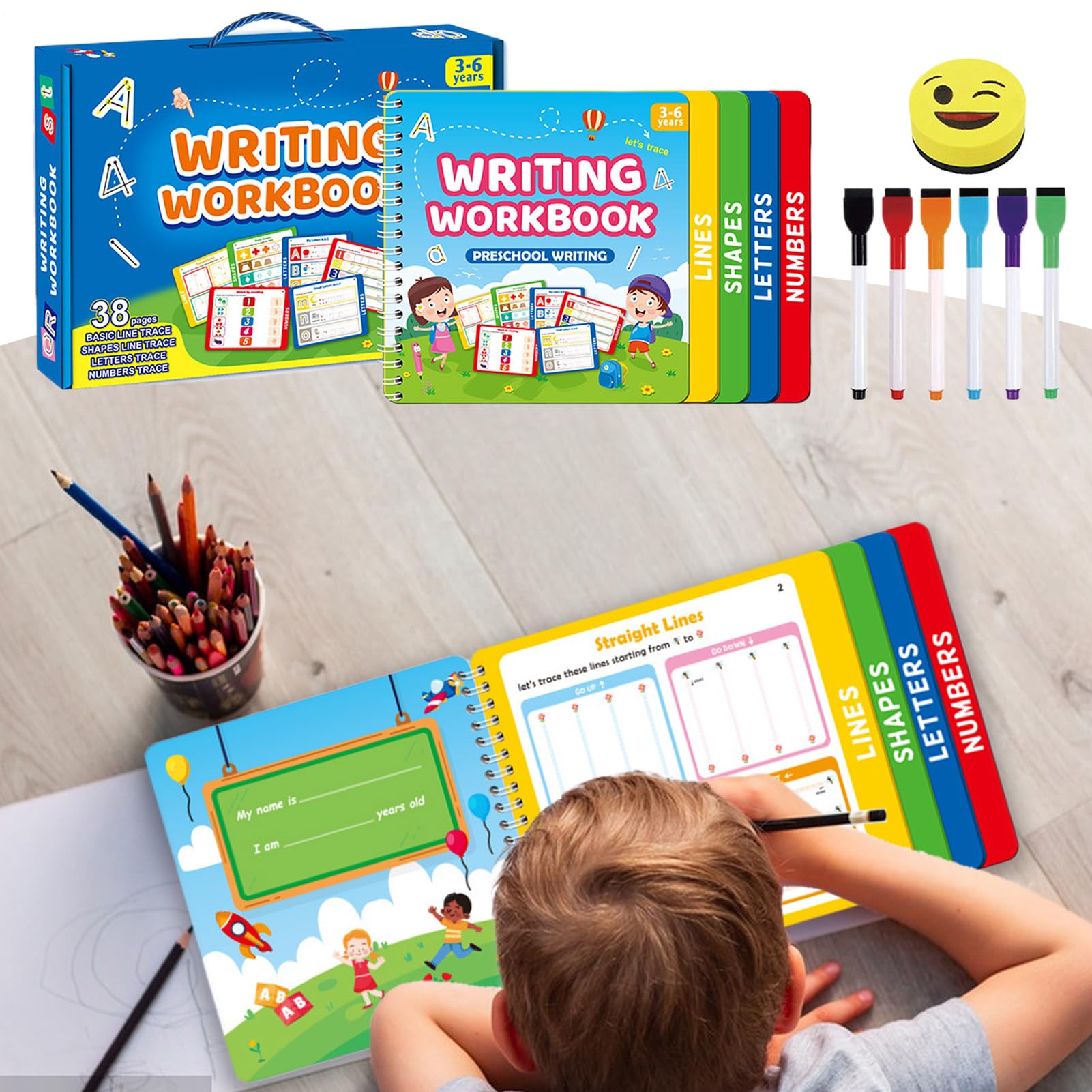 Libri Di Pregrafismo Per Bambini Quaderno Di Calligrafia, Giochi Educativi | Libro Traccia Lettere e Scrittura dei Bambini Ragazzi Ragazze Prescolari Scuola Materna Scuola Aula