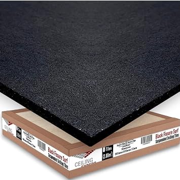 Black Acoustic Suspended Ceiling Tiles 595mm x 595mm x 12mm for 600x600 Grid System Square Edge 2.88m2 - Box of 8 Tiles