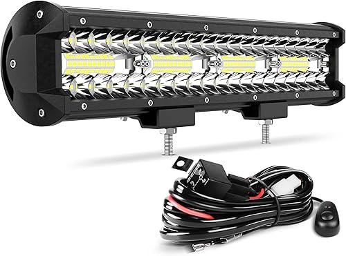 AUTOSAVER88 Barra de luz LED de 12 pulgadas, 240 W, haz combinado de punto de inundación de triple fila de 24000 lm, luces LED todoterreno para