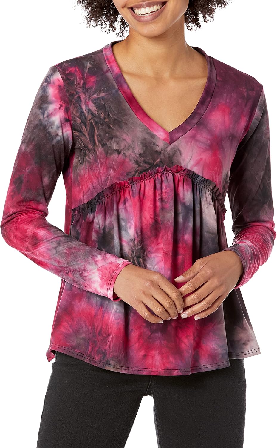 Star Vixen Women's Long Sleeve Babydoll Top with V Neck