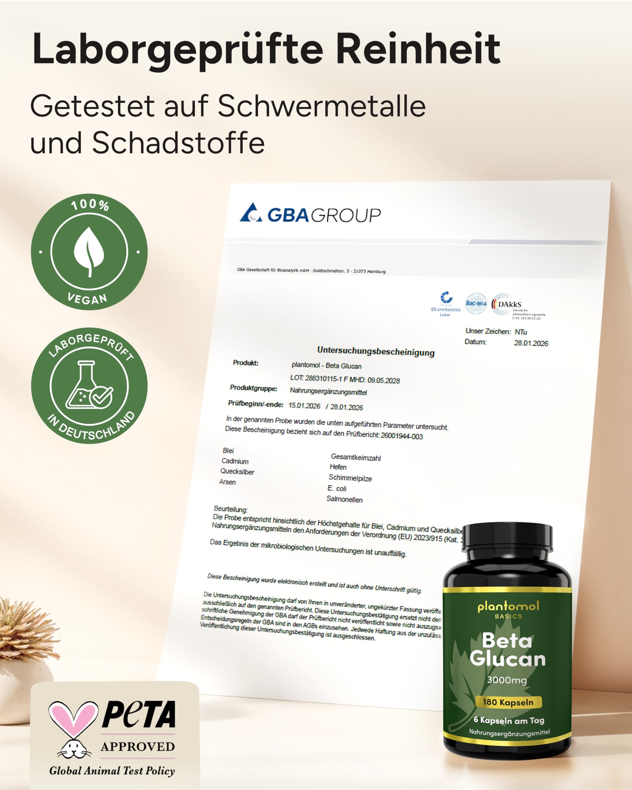 Beta Glucan Kapseln hochdosiert - 3000mg pro Tag - aus Hafer - pflanzliche Ballaststoffe Tabletten vegan - Cholesterin senken Kapseln ¹- plantomol® Essentials