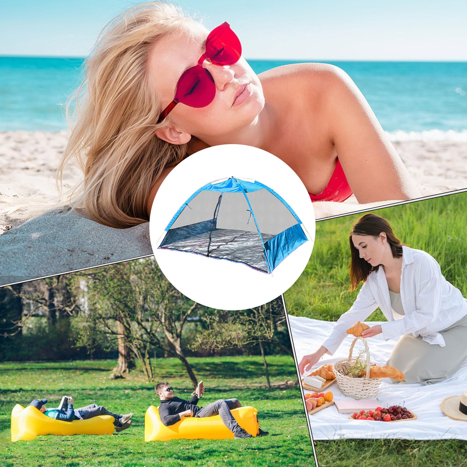 Baldacchino da spiaggia, da spiaggia UPF 50, parasole impermeabile con protezione UV, parasole leggero per 2, 3, 4 persone, per in famiglia, viaggi, accessori da | Ombrellone Portatile con Protezione UV per 3/4 Persone per Vacanze Estive Patio Viaggi All'
