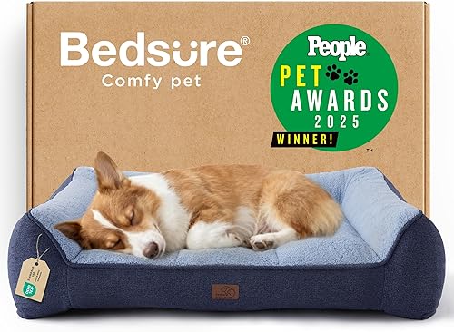 Bedsure Cama ortopédica para perros de tamaño mediano, camas extra gruesas de apoyo para perros medianos con funda impermeable lavable, cómodo sofá
