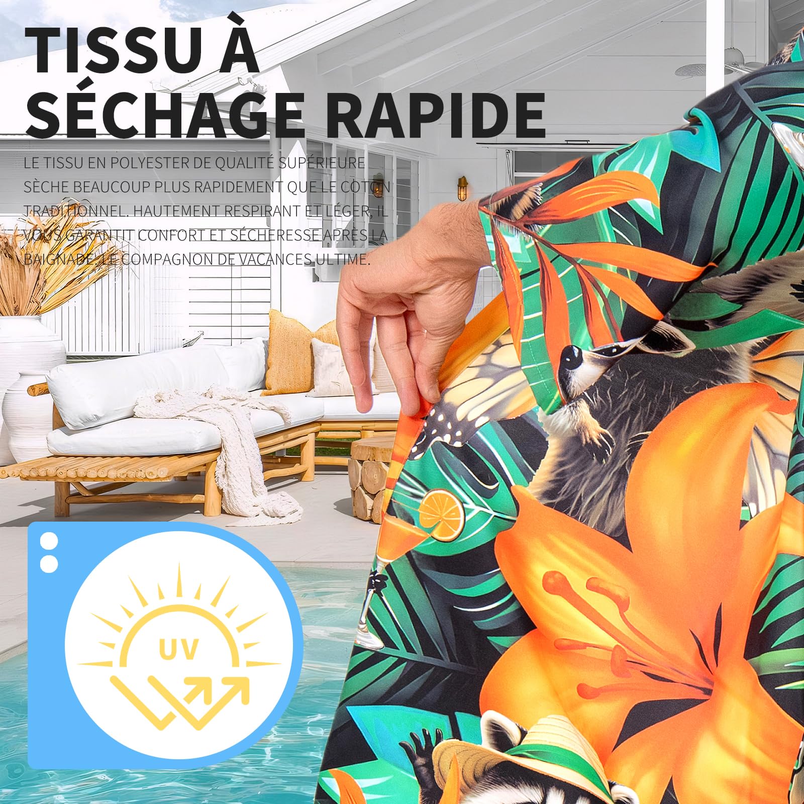 OLAOLA Kimono Plage Homme Cardigan Vacances Été Cover Up Léger Poolparty | Cover-up léger pour vacances d'été. Parfait pour piscine, croisière, EVG et voyage tropical. Élégance estivale garantie.