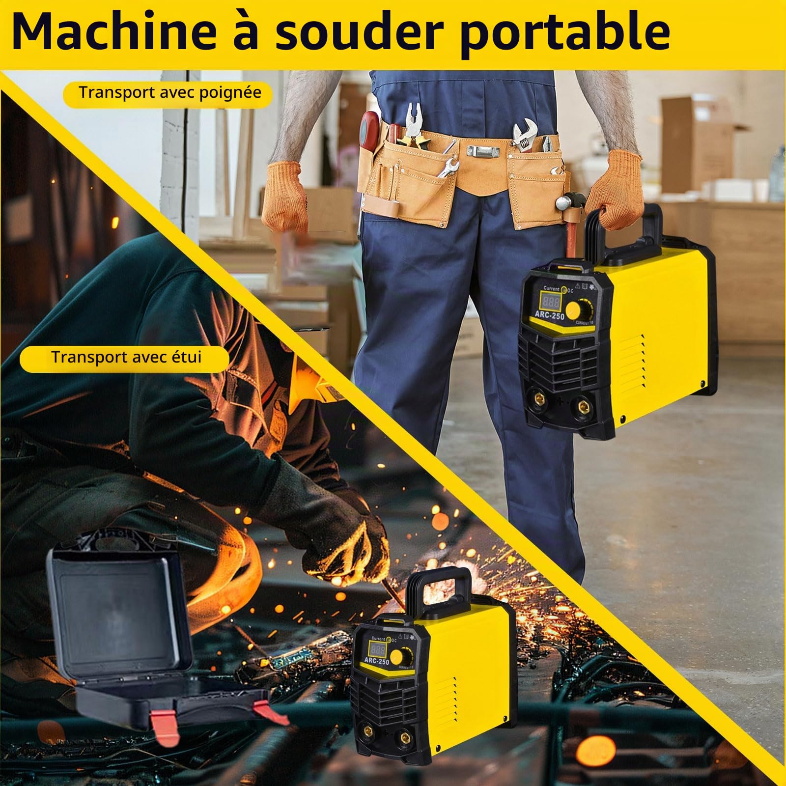 Poste à souder à électrodes 250 A IGBT Inverter – Mini poste à souder 220 V, CC portable avec écran LED, Arc Force, démarrage à chaud et anti-collage pour bricolage