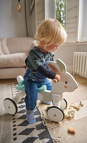 Miniatura 3 de Tender Leaf Toys - Carrera de conejo - Bicicleta temática de conejo de cuatro ruedas de madera con anillo de goma y mango - Desarrollo temprano de